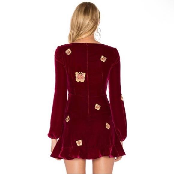 NEW FOR LOVE AND LEMONS REVOLVE EMBROIDERED LONG SLEEVE VELVET MINI DRESS - Picture 7 of 12